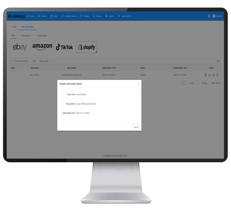 Shopify integration on a desktop.